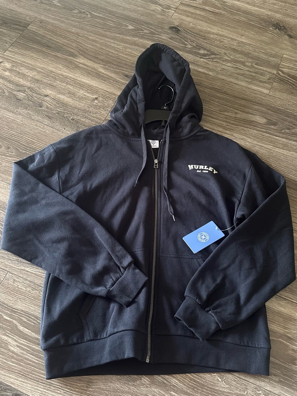 NWT Hurley Women Junior Black Full-Zip Hoodie Jacket with Small Chest Logo